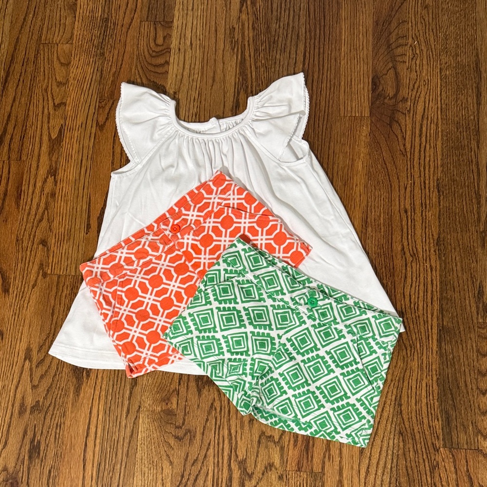 J. Khaki Orange and Green Outfit Bundle Top & 2 Shorts Summer Vacation Set